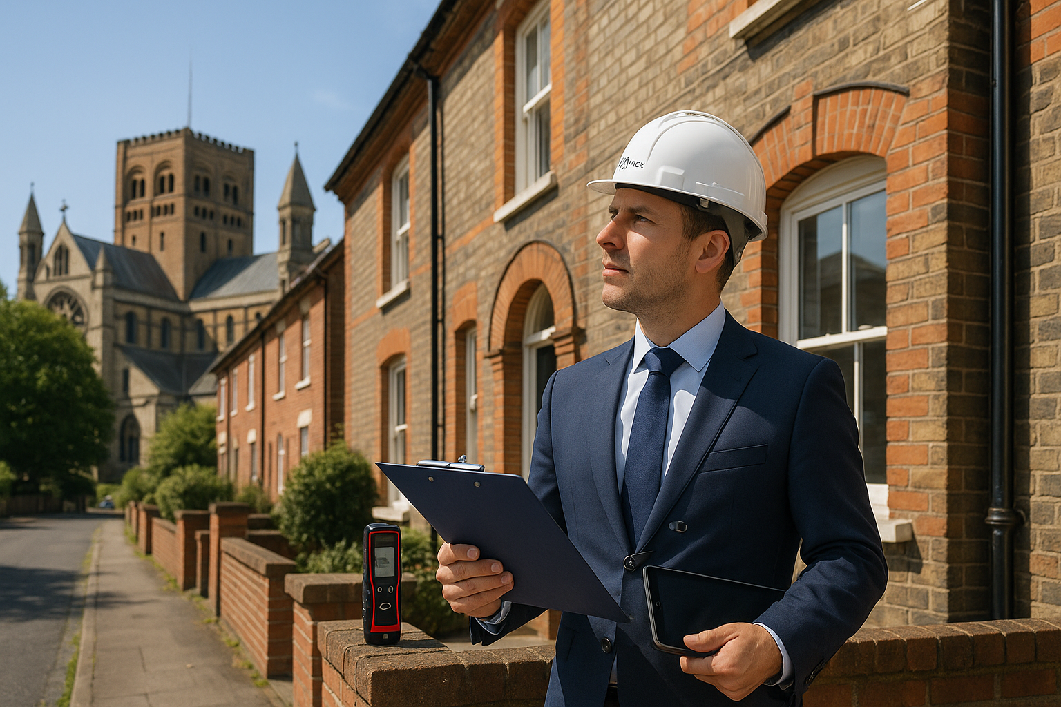 Professional surveyor conducting building inspection in St Albans